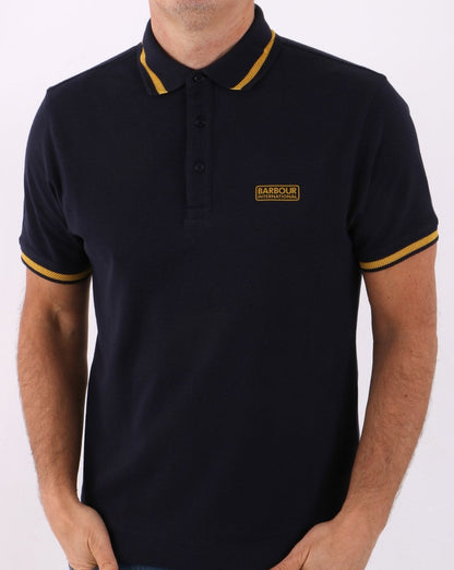 Barbour International Grid Tipped Polo Navy