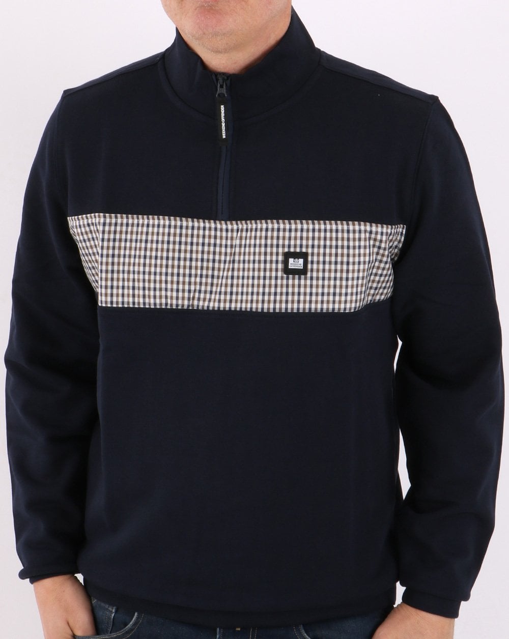Weekend Offender Check Panel Sweatshirt Navy
