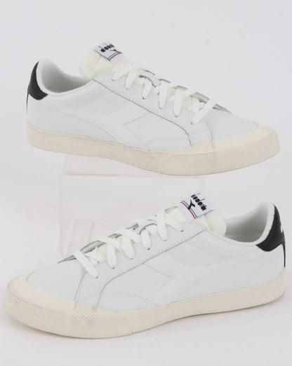 Diadora Melody Leather Distressed Trainer White/Black
