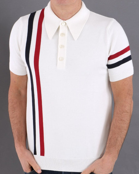 Ska & Soul Racing Stripe Knit Polo Ecru