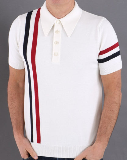 Ska & Soul Racing Stripe Knit Polo Ecru