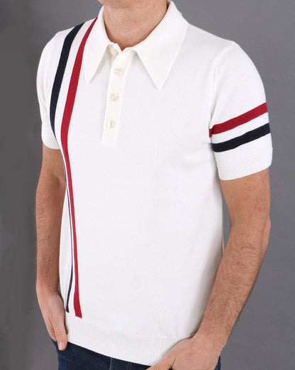 Ska & Soul Racing Stripe Knit Polo Ecru