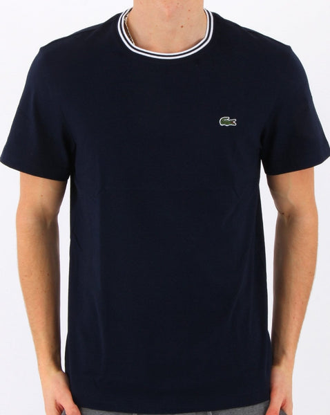 Lacoste Striped Crew Neck T-shirt Navy