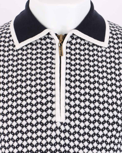 Ska & Soul Diamond Knit Polo Shirt Navy