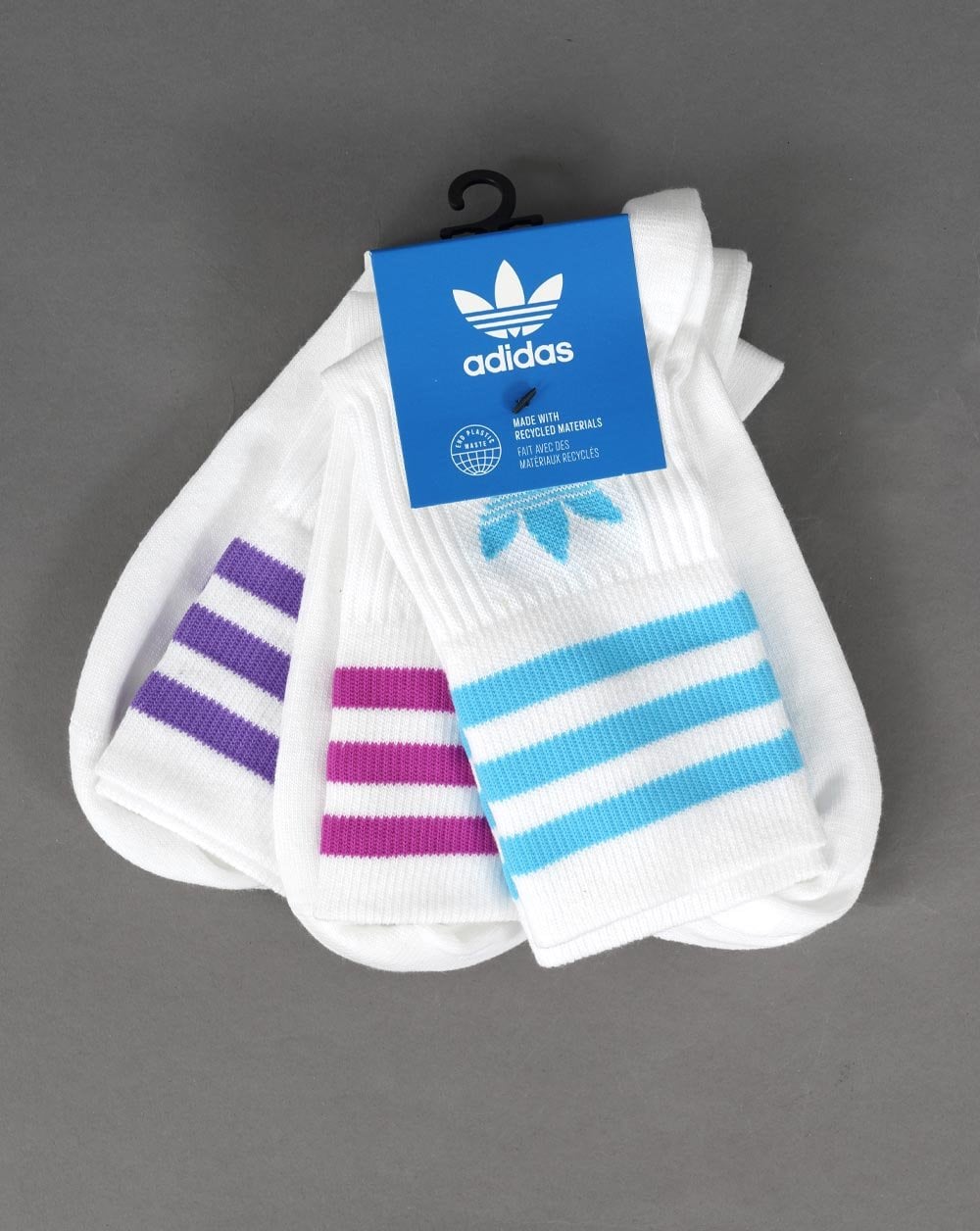 Adidas Originals Mid Cut Crew Socks 3 Pack White/Blue/Purple