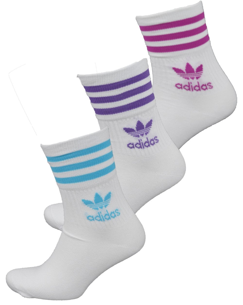 Adidas Originals Mid Cut Crew Socks 3 Pack White/Blue/Purple