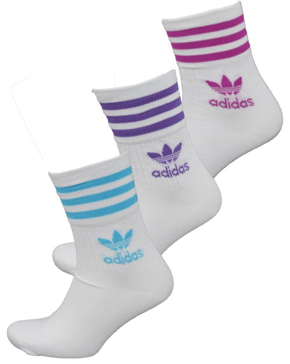 Adidas Originals Mid Cut Crew Socks 3 Pack White/Blue/Purple