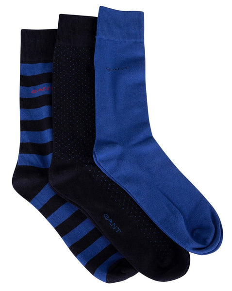 Gant Stripe & Mini Dot Socks 3-pack College Blue