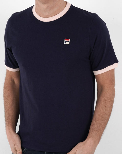 Fila Vintage Ringer T Shirt Navy/Pink
