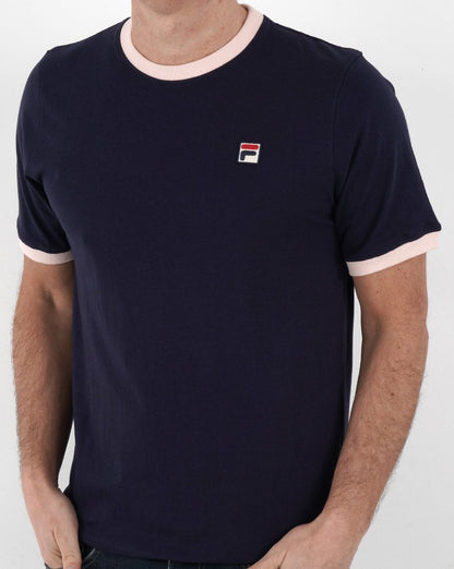Fila Vintage Ringer T Shirt Navy/Pink