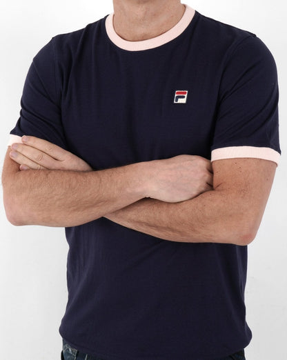 Fila Vintage Ringer T Shirt Navy/Pink