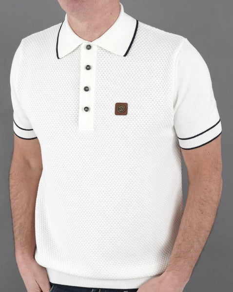 Trojan Textured Knit Polo Shirt Ecru