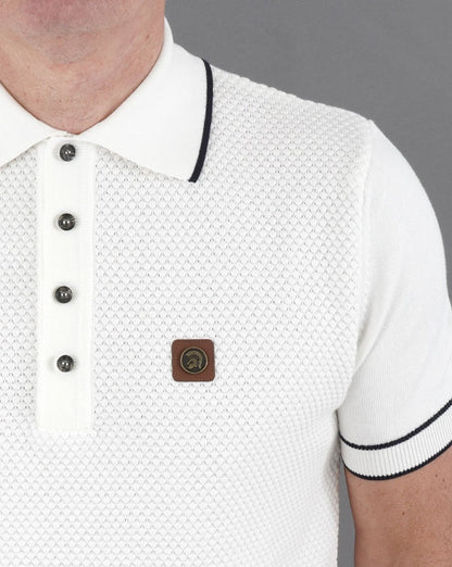 Trojan Textured Knit Polo Shirt Ecru