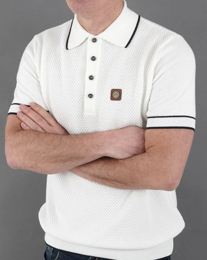 Trojan Textured Knit Polo Shirt Ecru