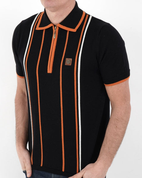 Trojan Striped Knit Polo Shirt Black