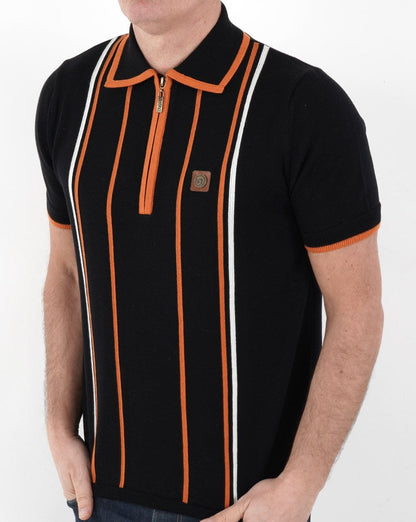 Trojan Striped Knit Polo Shirt Black