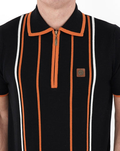 Trojan Striped Knit Polo Shirt Black