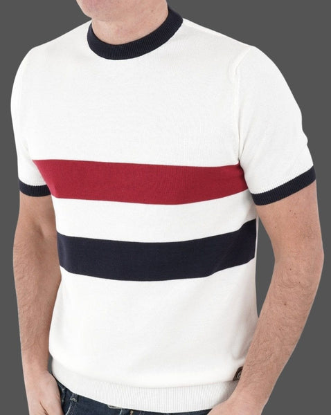 Trojan Striped Knitted T Shirt Ecru