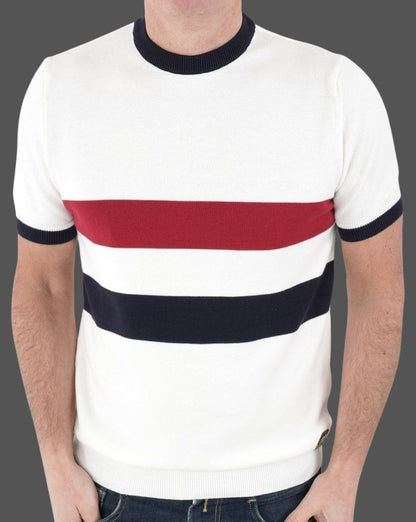 Trojan Striped Knitted T Shirt Ecru