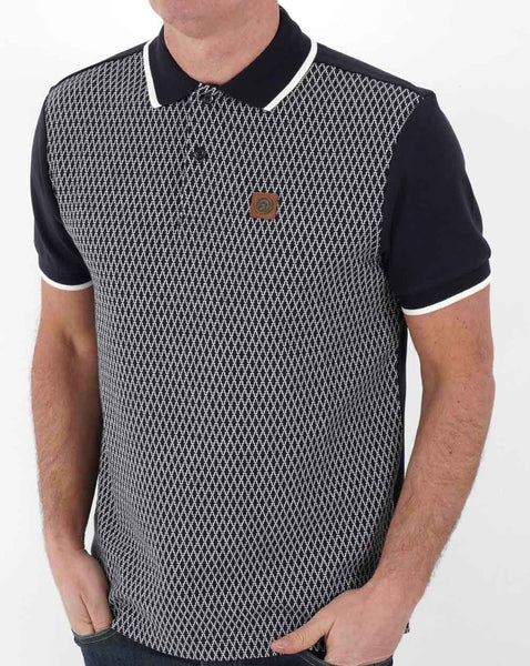 Trojan Geometrical Panel Polo Shirt Navy