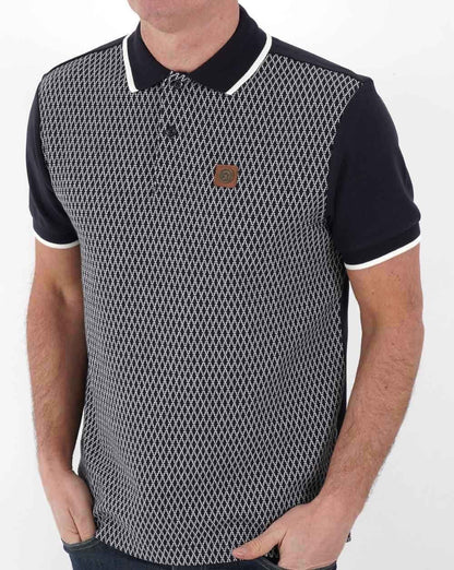 Trojan Geometrical Panel Polo Shirt Navy