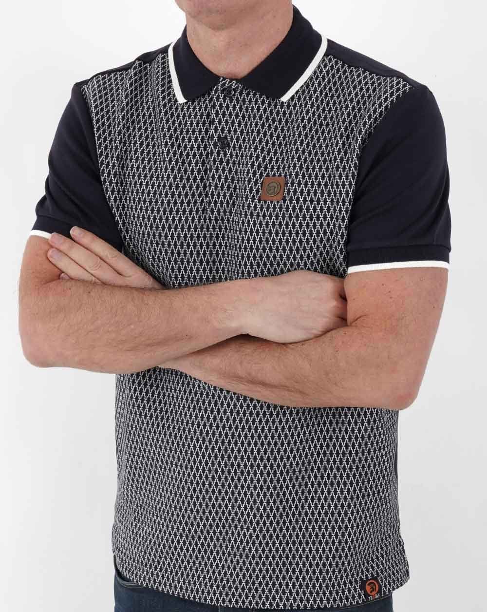 Trojan Geometrical Panel Polo Shirt Navy