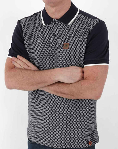 Trojan Geometrical Panel Polo Shirt Navy