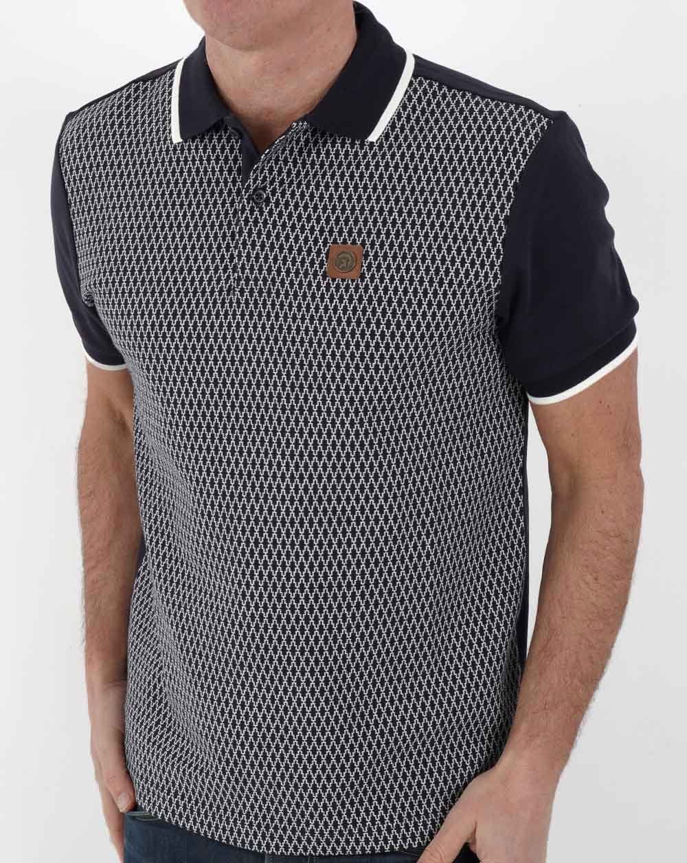 Trojan Geometrical Panel Polo Shirt Navy
