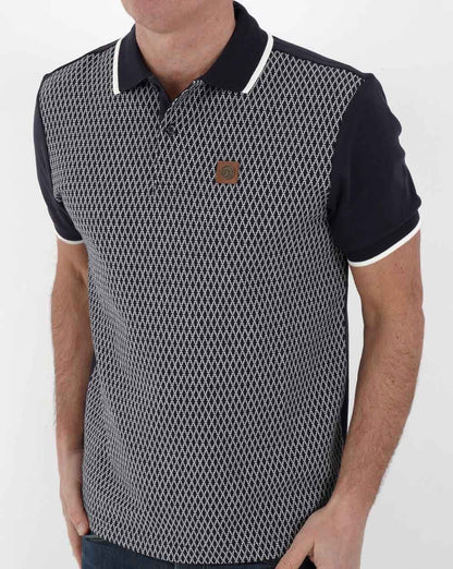 Trojan Geometrical Panel Polo Shirt Navy