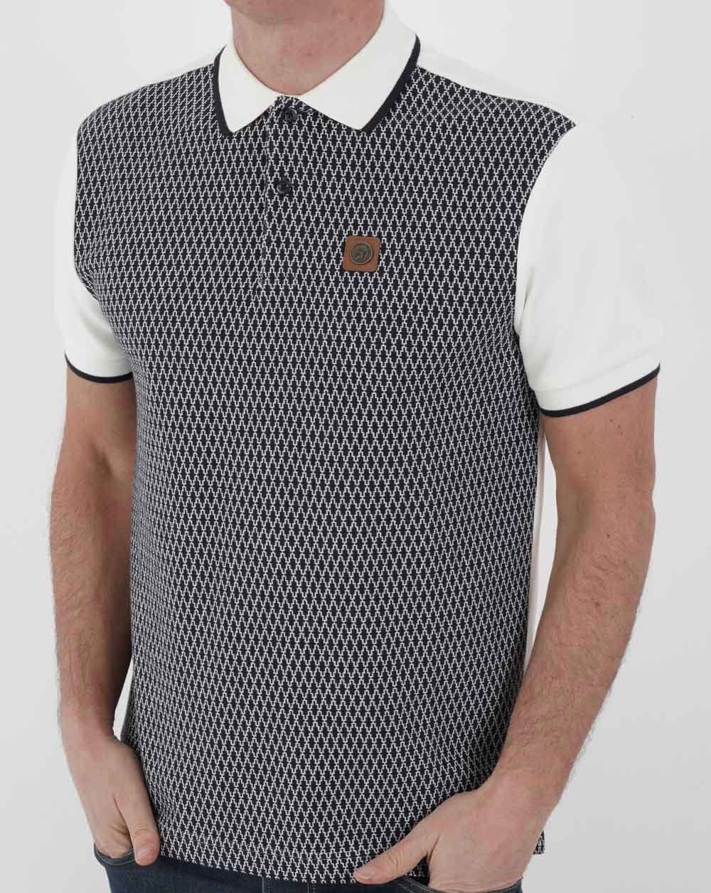 Trojan Geometrical Panel Polo Shirt Ecru