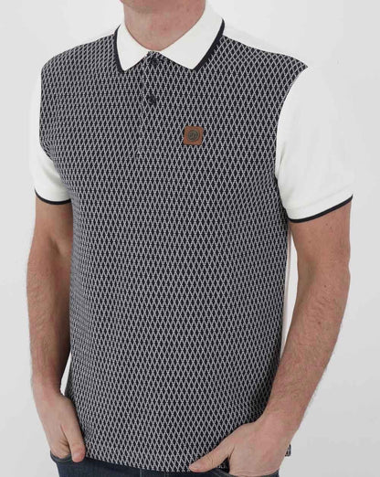 Trojan Geometrical Panel Polo Shirt Ecru