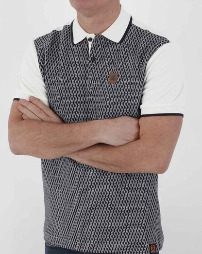 Trojan Geometrical Panel Polo Shirt Ecru