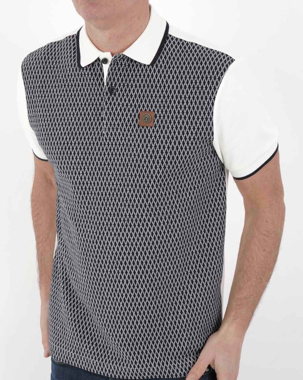 Trojan Geometrical Panel Polo Shirt Ecru