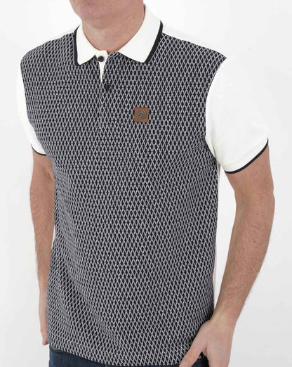 Trojan Geometrical Panel Polo Shirt Ecru