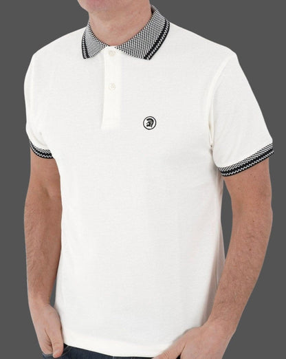 Trojan Chequerboard Trim Polo Shirt Ecru