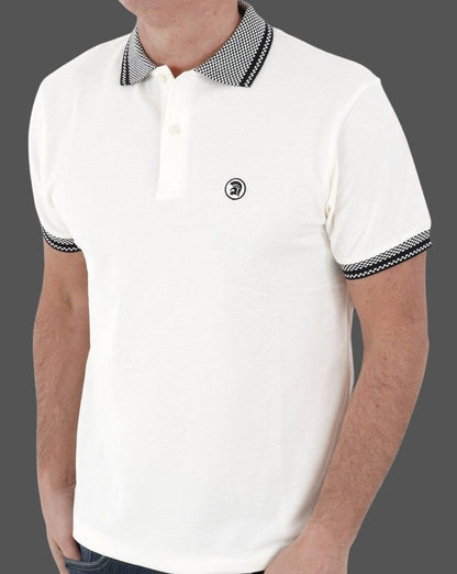 Trojan Chequerboard Trim Polo Shirt Ecru