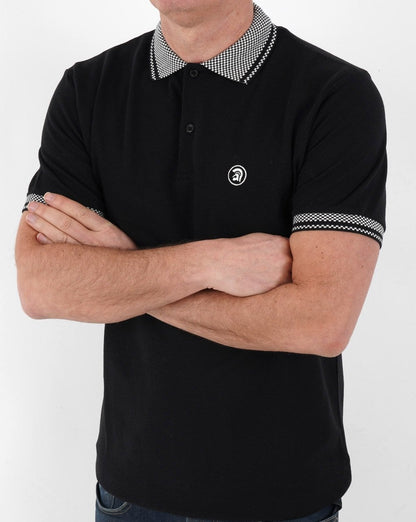 Trojan Chequerboard Trim Polo Shirt Black