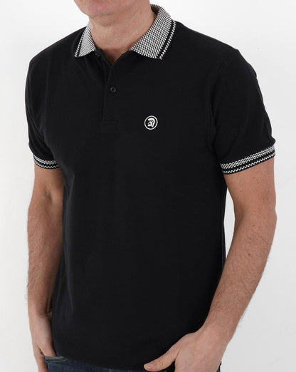 Trojan Chequerboard Trim Polo Shirt Black