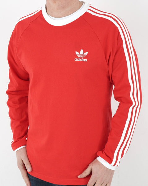 Adidas Originals 3 Stripes LS T Shirt Vivid Red