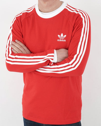 Adidas Originals 3 Stripes LS T Shirt Vivid Red