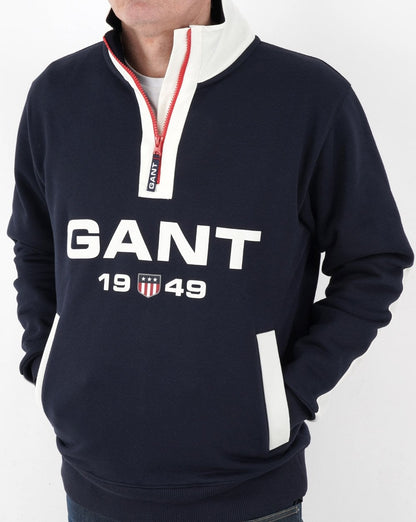 Gant Retro Logo Half Zip Sweat Navy
