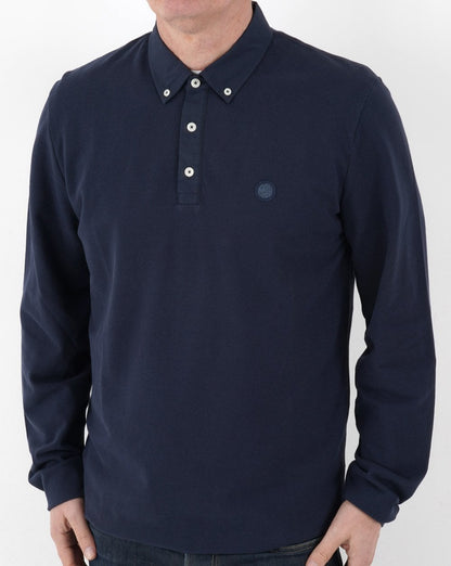 Pretty Green Poplin Long Sleeve Polo Navy