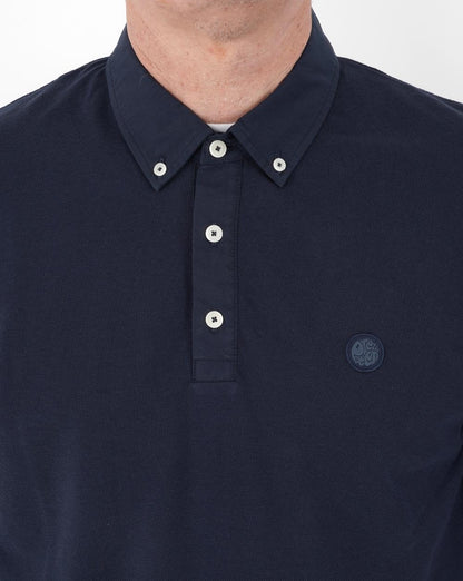 Pretty Green Poplin Long Sleeve Polo Navy