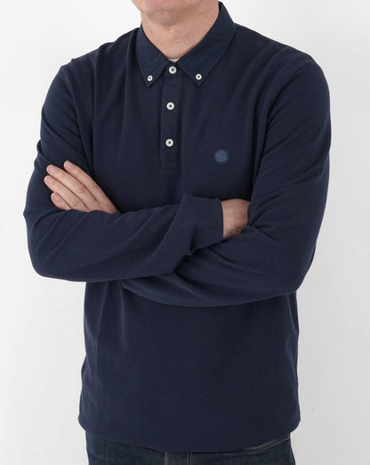 Pretty Green Poplin Long Sleeve Polo Navy