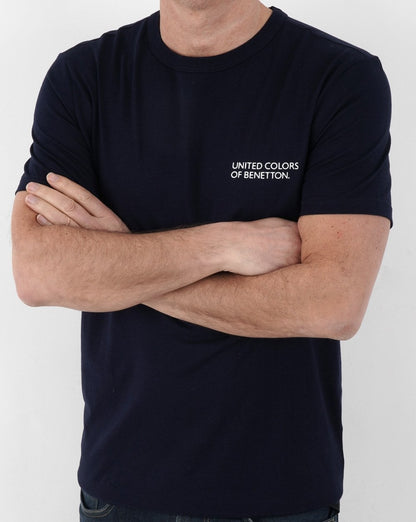 Benetton Logo Print T-shirt Navy
