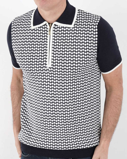 Ska & Soul Diamond Knit Polo Shirt Navy