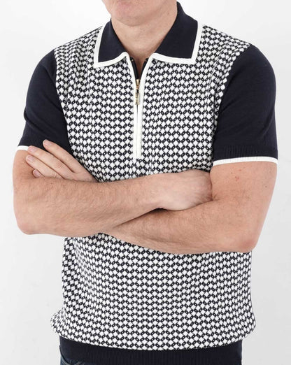 Ska & Soul Diamond Knit Polo Shirt Navy