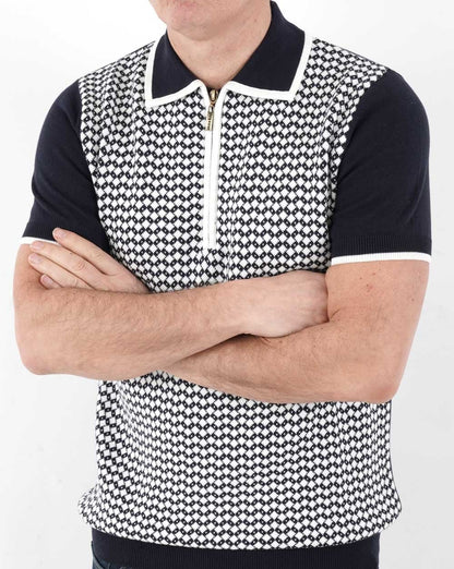 Ska & Soul Diamond Knit Polo Shirt Navy