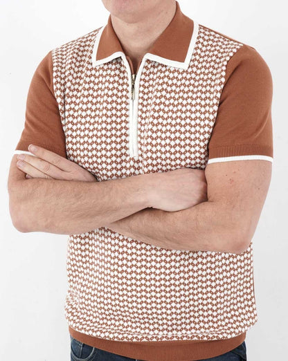 Ska & Soul Diamond Knit Polo Shirt Ginger