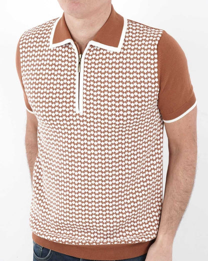 Ska & Soul Diamond Knit Polo Shirt Ginger
